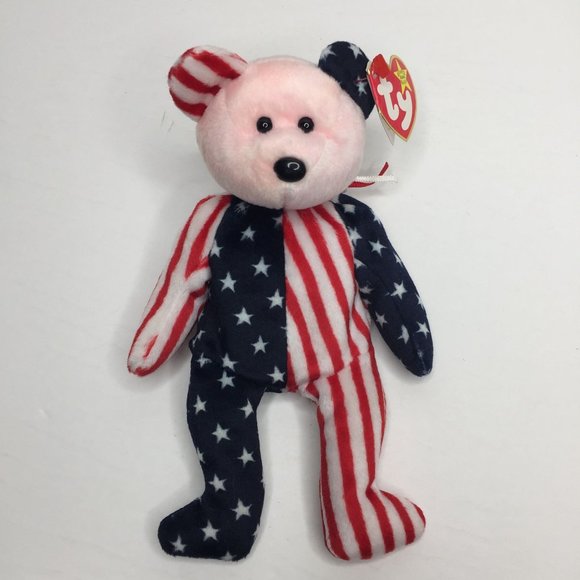 Vintage Ty Beanie Babies July 4 1999 Spangle USA Teddy Bear Red White Blue Stars - Picture 1 of 11